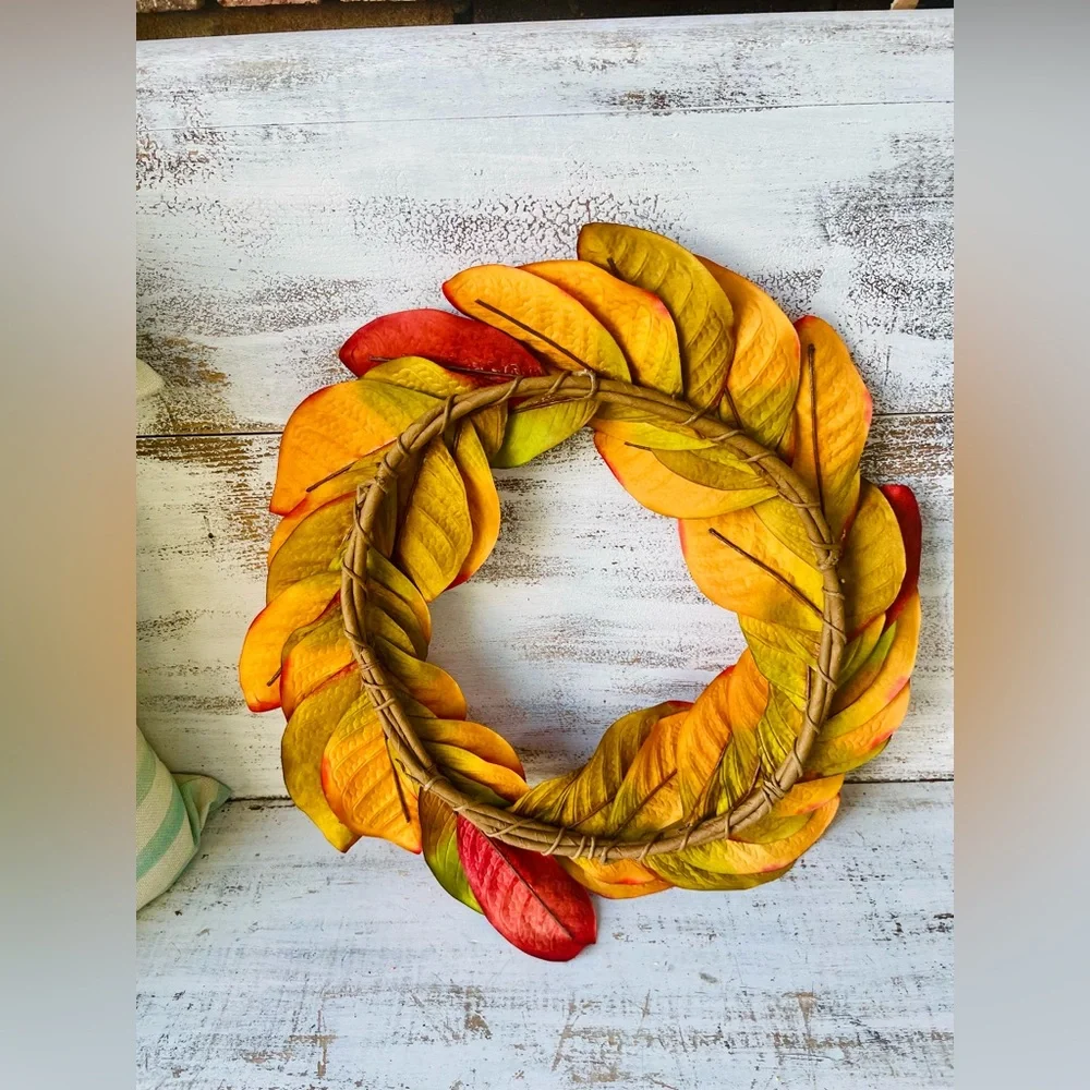 Fall Magnolia Leaves Wreath, 22”